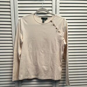 Ralph Lauren Cream Button-Accent Long Sleeve Top